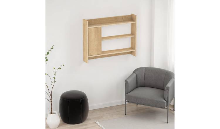 Decortie Fleet Wall Shelf Unit with One Door Cabinet - Oak