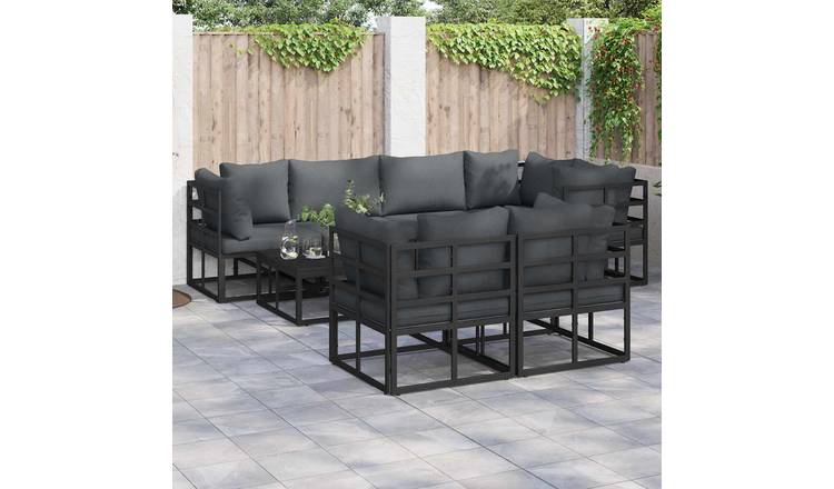 Walplus 7 Piece Metal Garden Sofa Set - Black - 283 x 143 x 71 cm