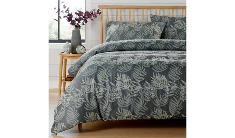 New Edge Blinds Leaf Jacquard Charcoal Duvet Set - Double