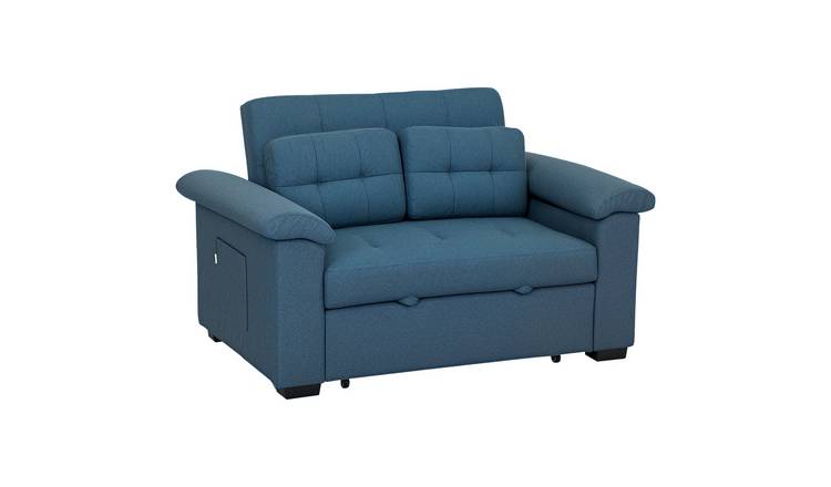 HOMCOM 2 Seater Fabric Sofa Bed with 2 Pocket Springs - Blue