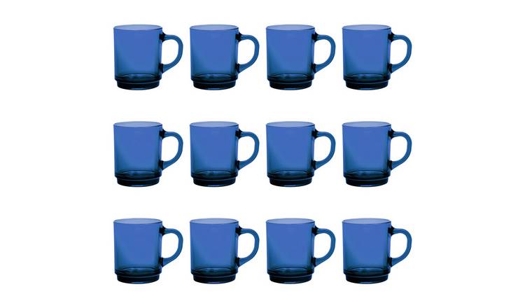 Duralex Versailles 260ml Glass Coffee Mugs Pack of 12 - Light Blue