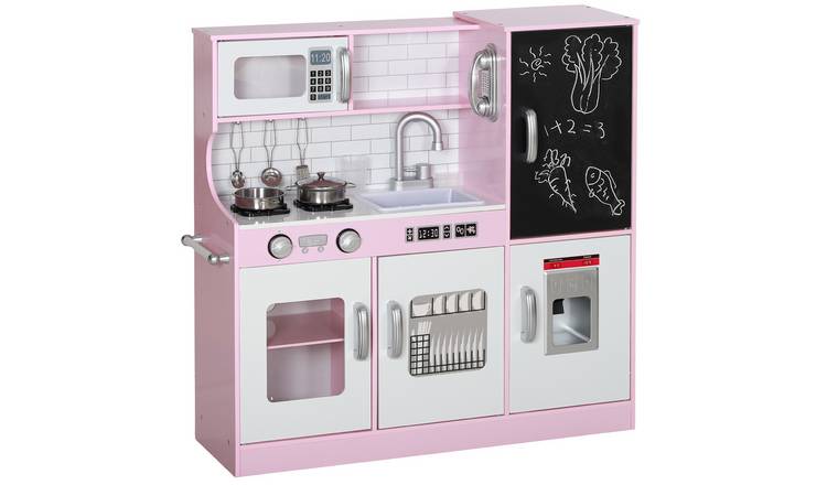 AIYAPLAY Chalkboard Microwave Ice Maker Stoves Sink Kids Play Kitchen - Pink