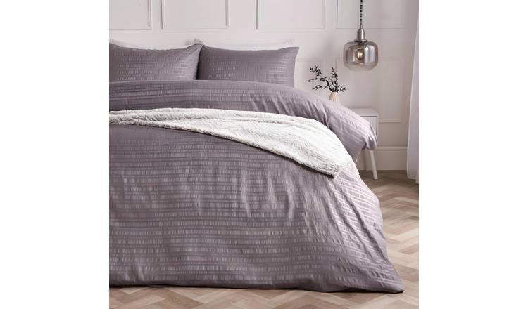 OHS Embossed Seersucker Duvet Cover Set Grey - Double
