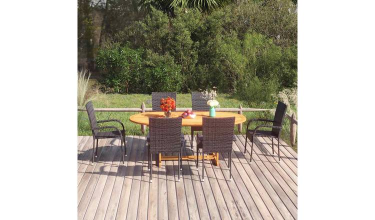 Walplus 7 Piece Poly Rattan Garden Dining Set - Black - 150-200 x 100 x 74 cm