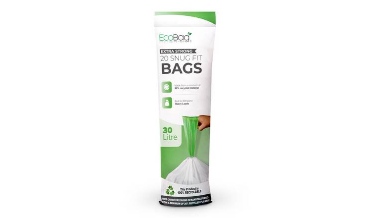 EcoBag White 30L Extra Strong Drawstring Kitchen Bin Liners - Pack of 20