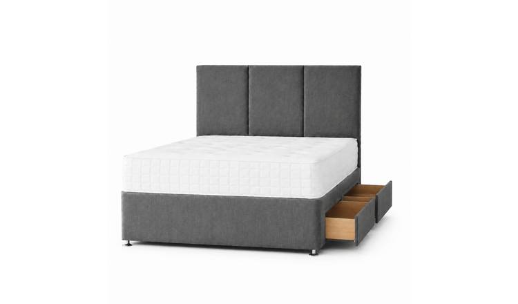Comfy Deluxe 4ft6 Double   2 Drawer Plush Velvet Divan Bed Set -  Grey