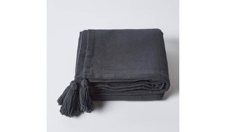 Homescapes Cotton Rajput Ribbed Throw - 225 x 255 cm - Black