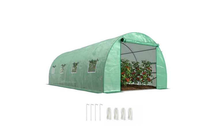 Outsunny Garden Polytunnel Greenhouse with Zipped Roll Up Door - Green