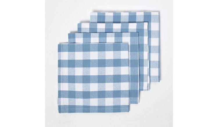 Homescapes Pack of 4 Cotton Gingham Napkins - Blue