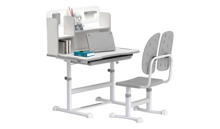 AIYAPLAY Adjustable Kids Desk and Chair Set with Tiltable Desktop Drawer - Grey