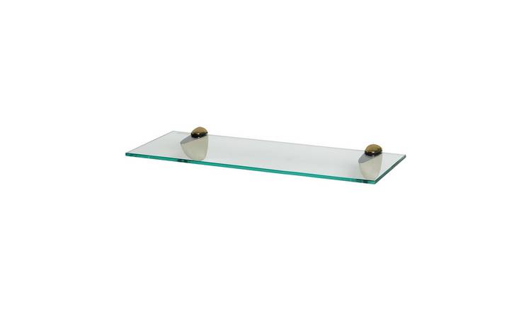 Harbour Housewares Floating Glass Style Bathroom Shelf - Clear/Gold