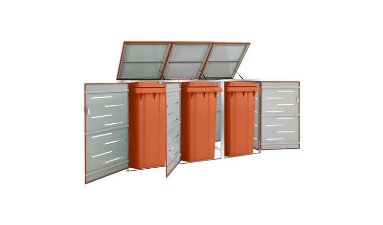 Walplus Triple Wheelie Bin Store - Orange - 207 x 77.5 x 112.5 cm