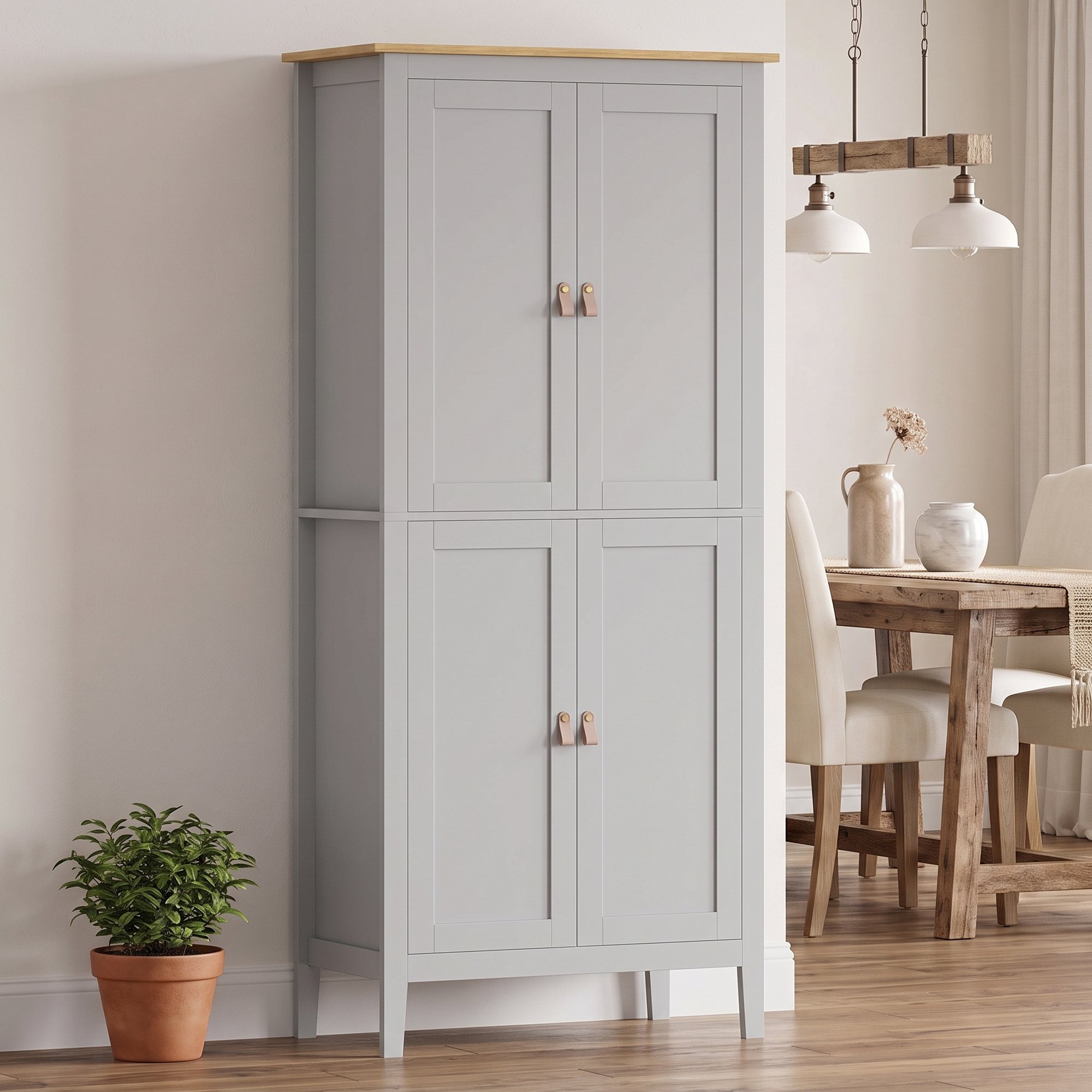HOMCOM 177 cm Tall Kitchen Cupboard with Pantry Motion Sensor LED Light  - Grey - Image 4