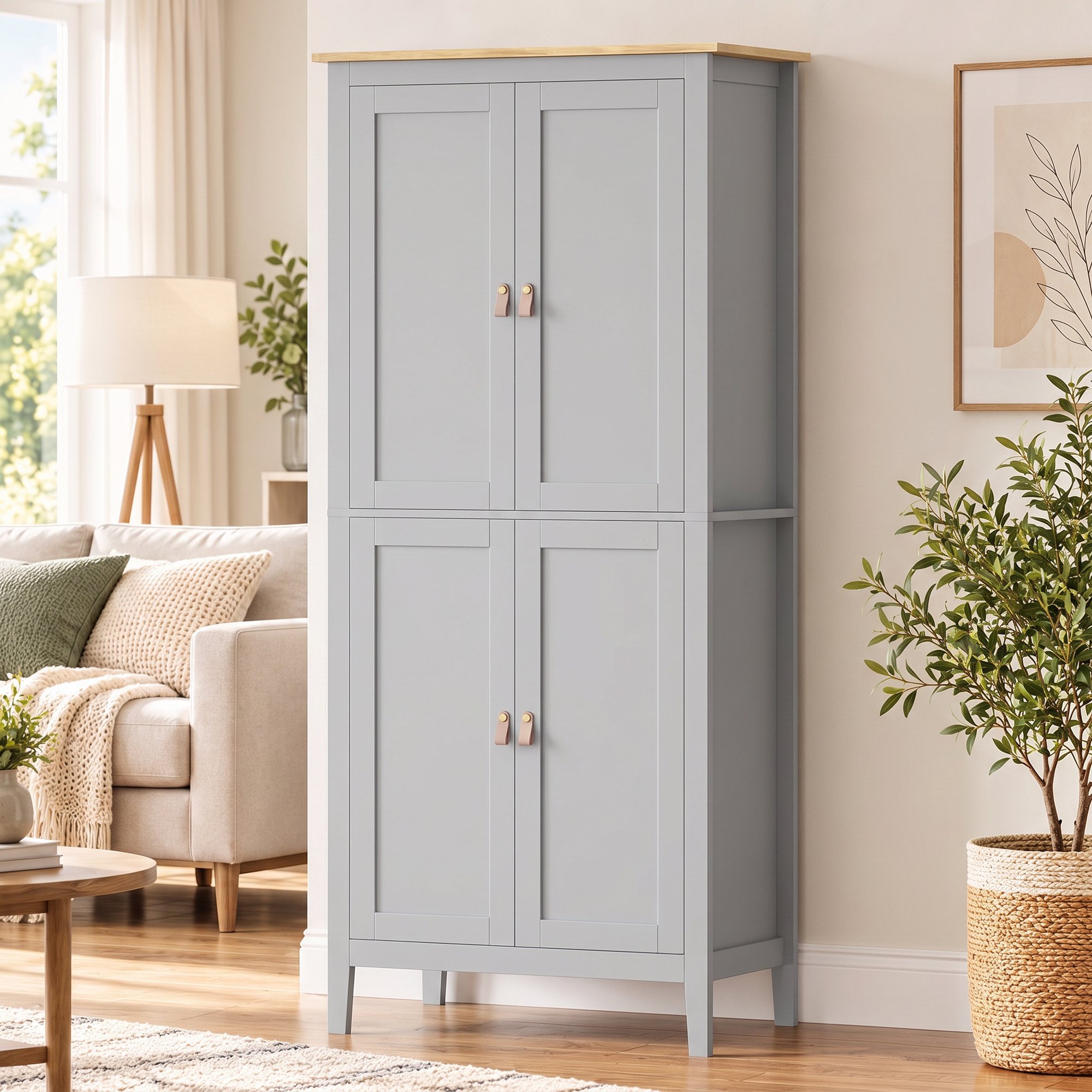 HOMCOM 177 cm Tall Kitchen Cupboard with Pantry Motion Sensor LED Light  - Grey - Image 5