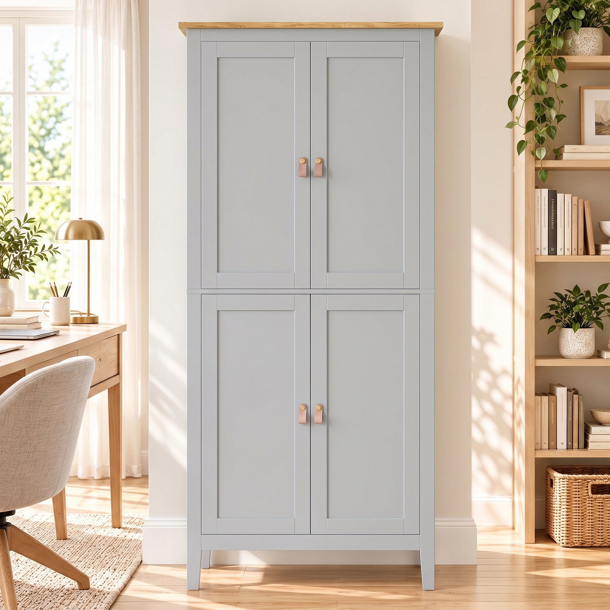 HOMCOM 177 cm Tall Kitchen Cupboard with Pantry Motion Sensor LED Light  - Grey - Image 6
