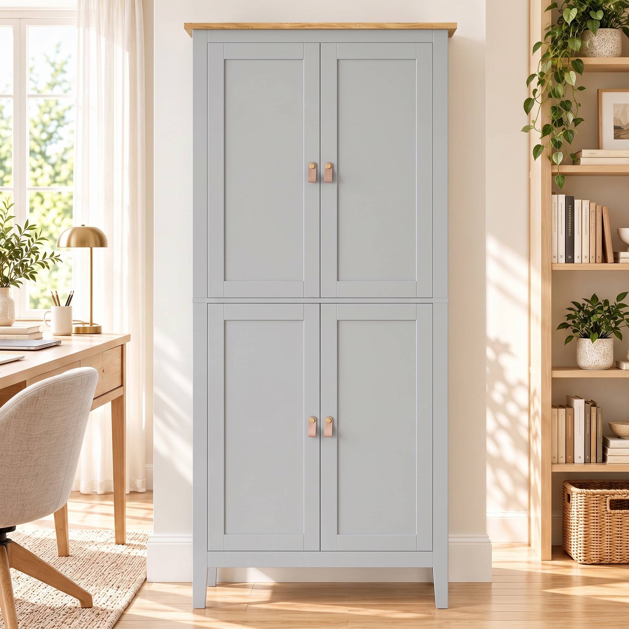 HOMCOM 177 cm Tall Kitchen Cupboard with Pantry Motion Sensor LED Light  - Grey - Image 6