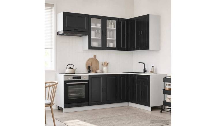 Walplus 8 Piece Engineered Wood Kitchen Unit Set - Black