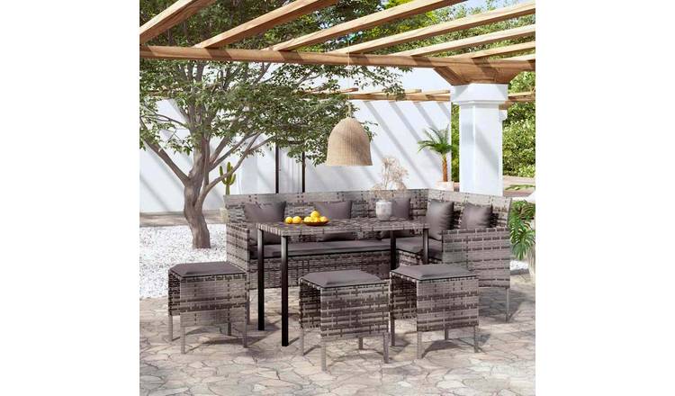 Walplus 5 Piece Poly Rattan Outdoor Furniture Set - Grey - 90 x 50 x 71 cm