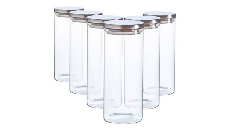 Argon Tableware Glass Storage Jars with Metal Lids - Silver - Set of 6