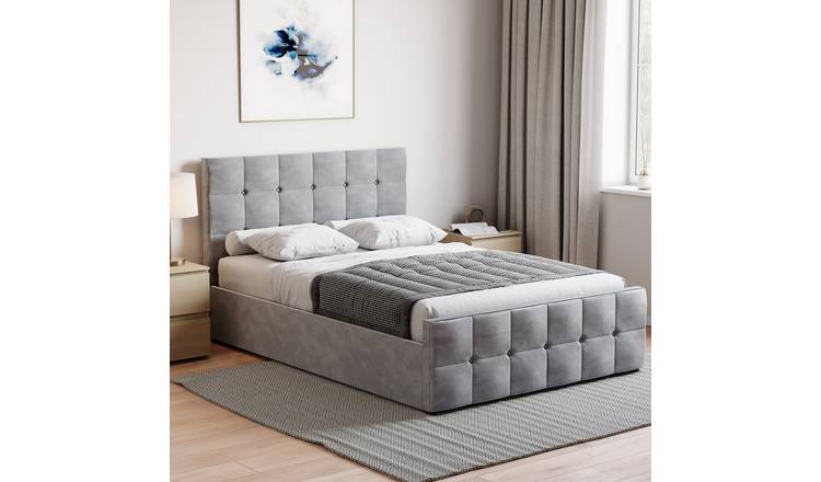 Vida Designs Valentina Double Velvet Ottoman Bed - Light Grey