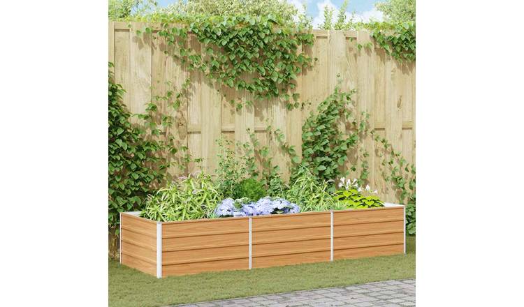 Walplus Galvanised Steel Raised Garden Bed - Light Brown - 240 x 80 x 45 cm
