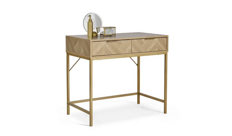 Vonhaus Ducie Herringbone 2 Drawer Dressing Table - Brown