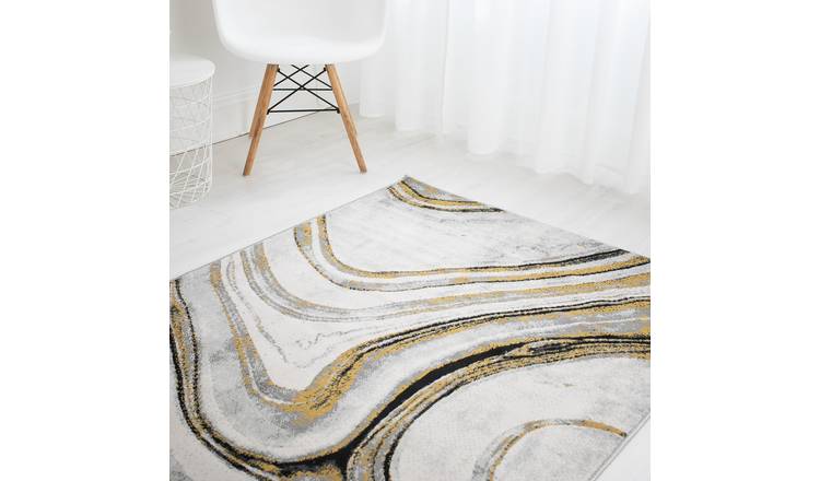 DS Living Volterra Patterned Rug - Anthracite & Ochre - 150x80cm