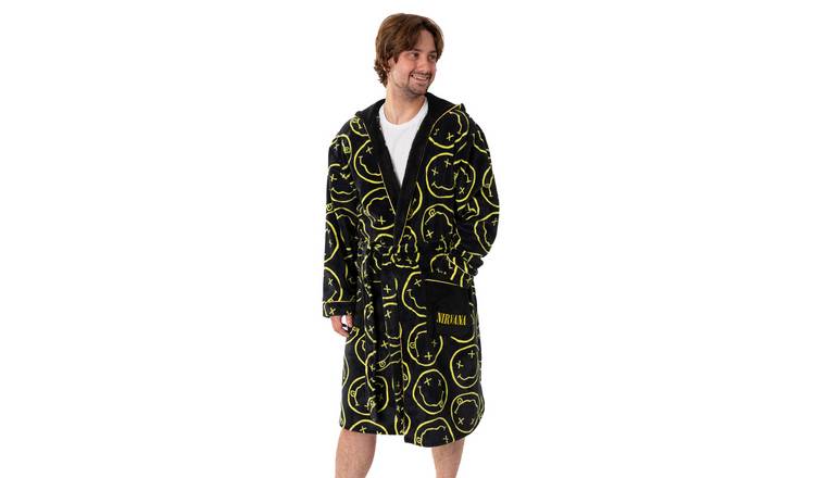 Nirvana Logo Adult Large Mens Hooded Bathrobe - Black