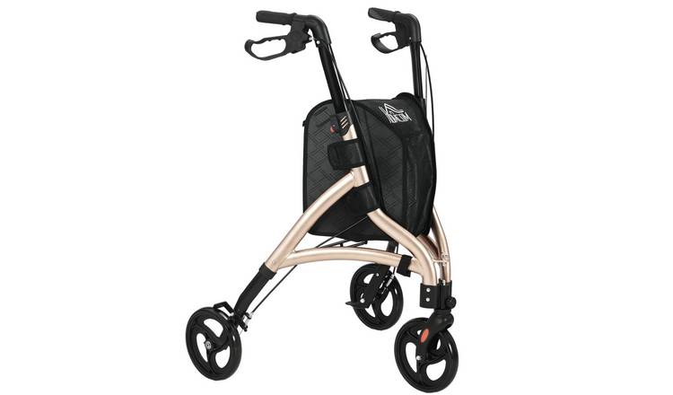 HOMCOM 3 Wheel Rollator Walker with Adjustable Handle and Storage Bag - Gold