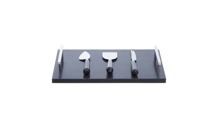 Orsina Marina Black Marble Cheese Board with 3 Cheese Tools – Black and Silver