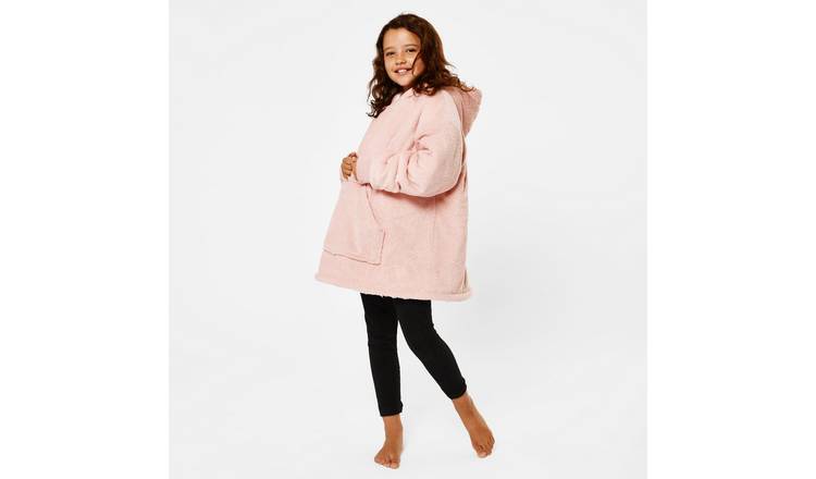 OHS Kids Plain Sherpa Hoodie Blanket - One Size - Blush