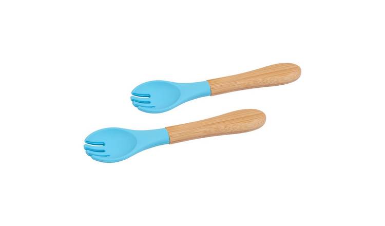 Tiny Dining Bamboo Baby Weaning Forks with Silicone Tip - Blue - Pack of 2