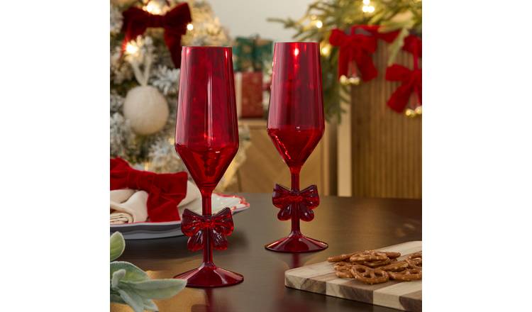 OHS 2 Pack Plastic Bow Flute Glasses - Red