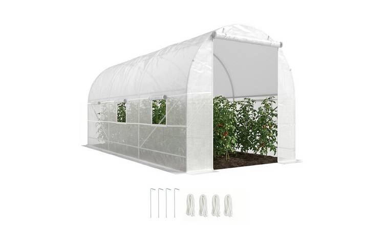 Outsunny Galvanised Steel Garden Polytunnel Greenhouse - White