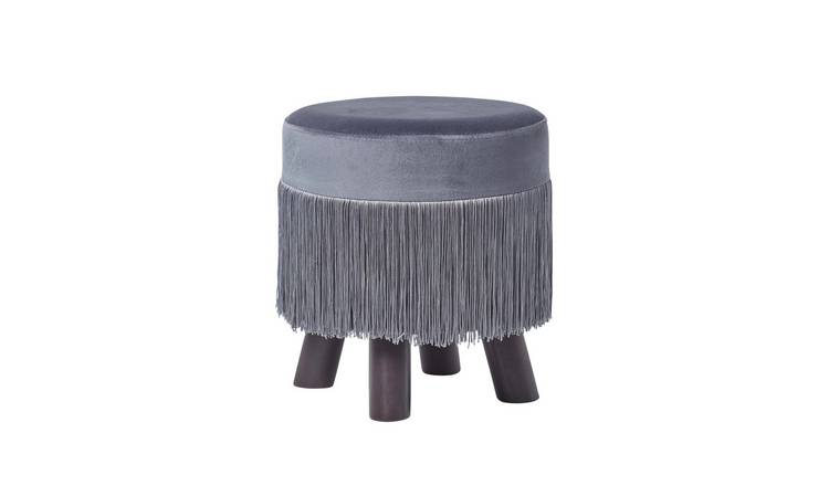 Homescapes Warwick Velvet Footstool with Legs – Grey