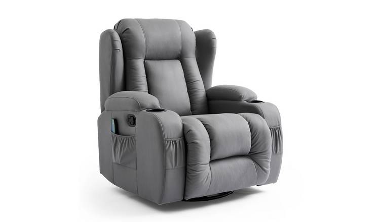 Furniture Online Caesar Grey Tech Fabric Manual Recliner Heat Massage Chair