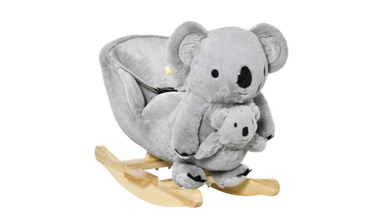 HOMCOM Plush Koala Wooden Base Safety Belt Gloved Toddler Rocking Horse - Grey