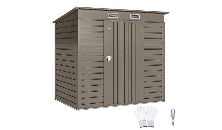 Outsunny Galvanised Steel Waterproof Garden Shed with Pent Roof - Light Grey