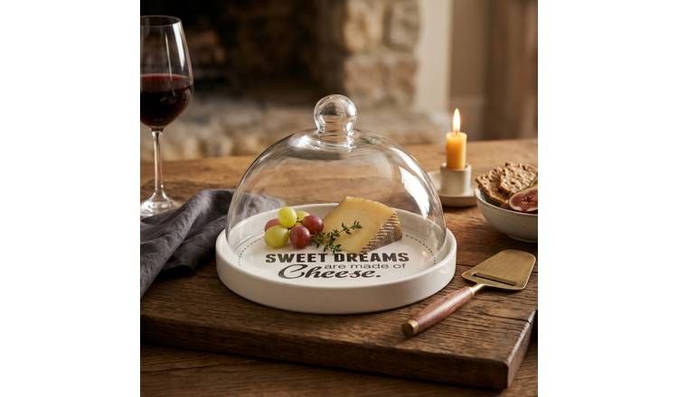Orsina Pun And Games Cheese Board With Glass Dome - White