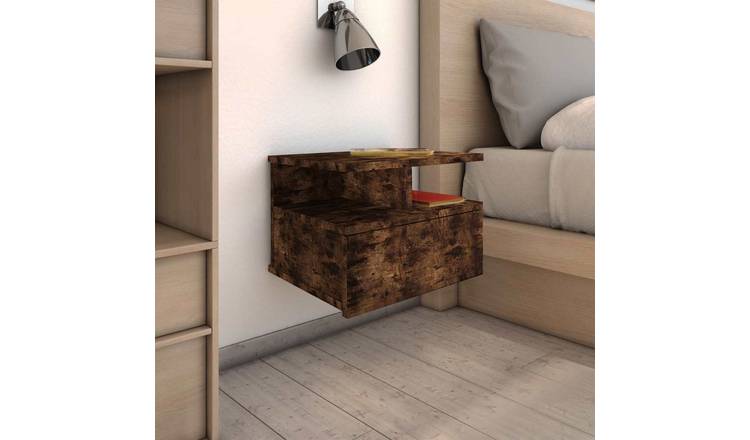 Walplus Pack of 2 1 Drawer Floating Nightstand - Dark Oak - 40 x 31 x 27 cm