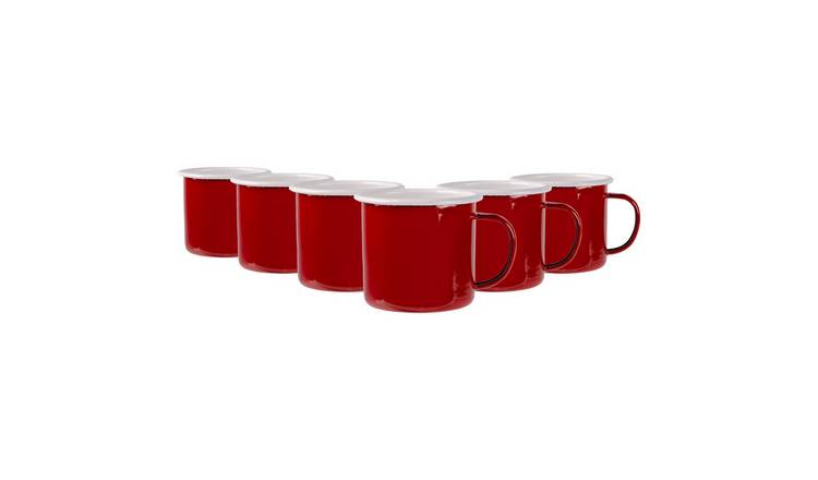 Argon Tableware Coloured Enamel Mugs - 375ml - Red - Pack of 6