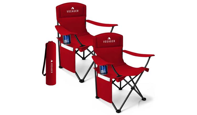 Voyager Set of 2 Side Pouch Folding Camping Chairs - Red