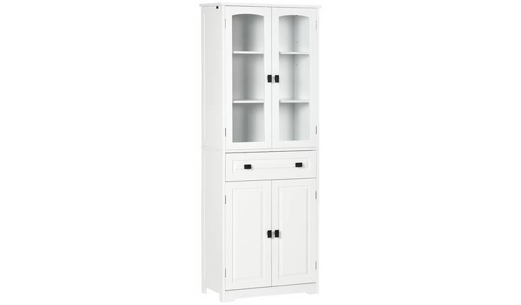 HOMCOM Adjustable Freestanding Kitchen Cupboard with Glass Door - White
