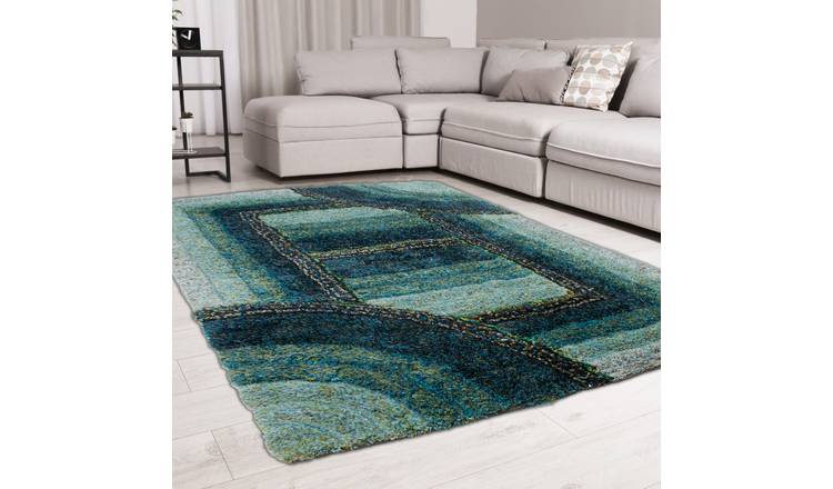 DS Living Ultra Plush Trellis Shaggy Rug - Teal - 230x160cm