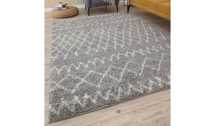 The Rugs Grey Moroccan Tangier Shaggy Rug - 120 x 170cm