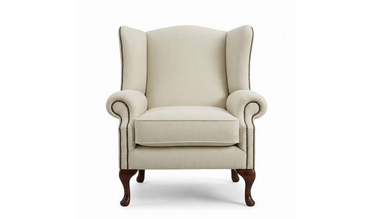 Somnior Darcy Sherpa Fabric Wing Accent Chair with Studs - Cream