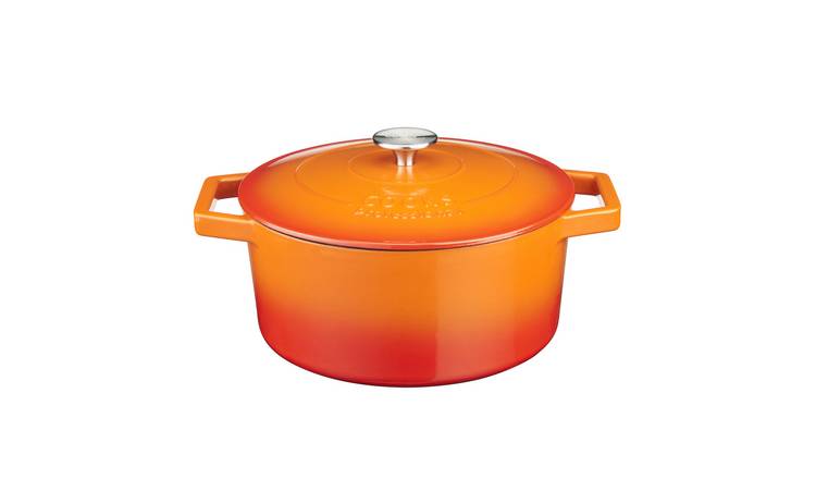 Cooks Professional 20cm Cast Iron Casserole Dish with Lid - Orange