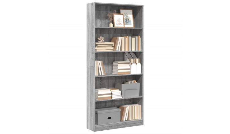 Walplus Engineered Wood Bookcase - Grey and Oak - 80 x 24 x 176 cm