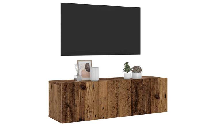 Walplus Engineered Wood Wall Mounted TV Cabinet - Dark Wood - 100 x 30 x 30 cm