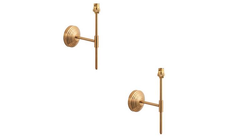 Loops Direct Pack of 2 Reeded Rose T Bar Wall Light - Brushed Brass